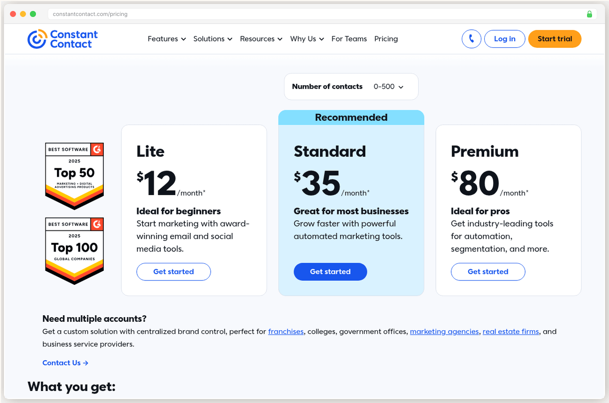 Constant Contact pricing page showing the elimination of free plan and new $120/mo minimum