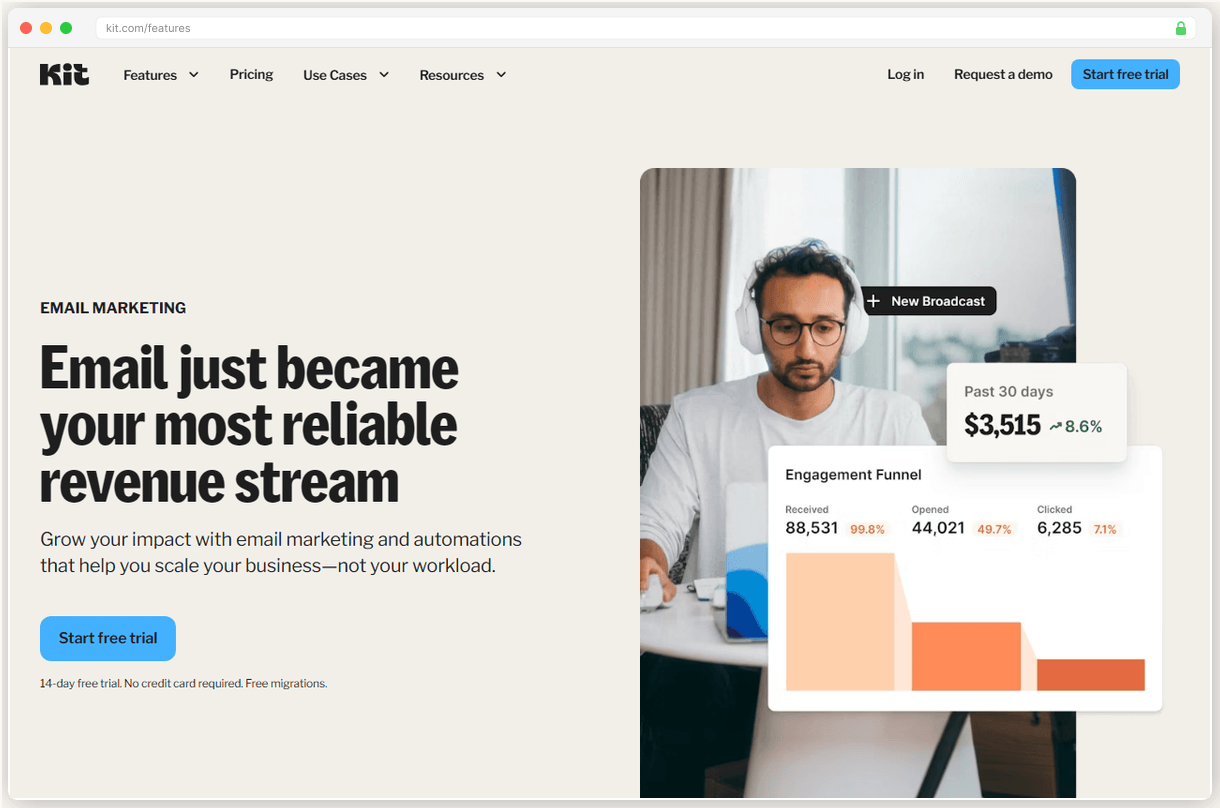 Kit dashboard showing the clean automation builder interface