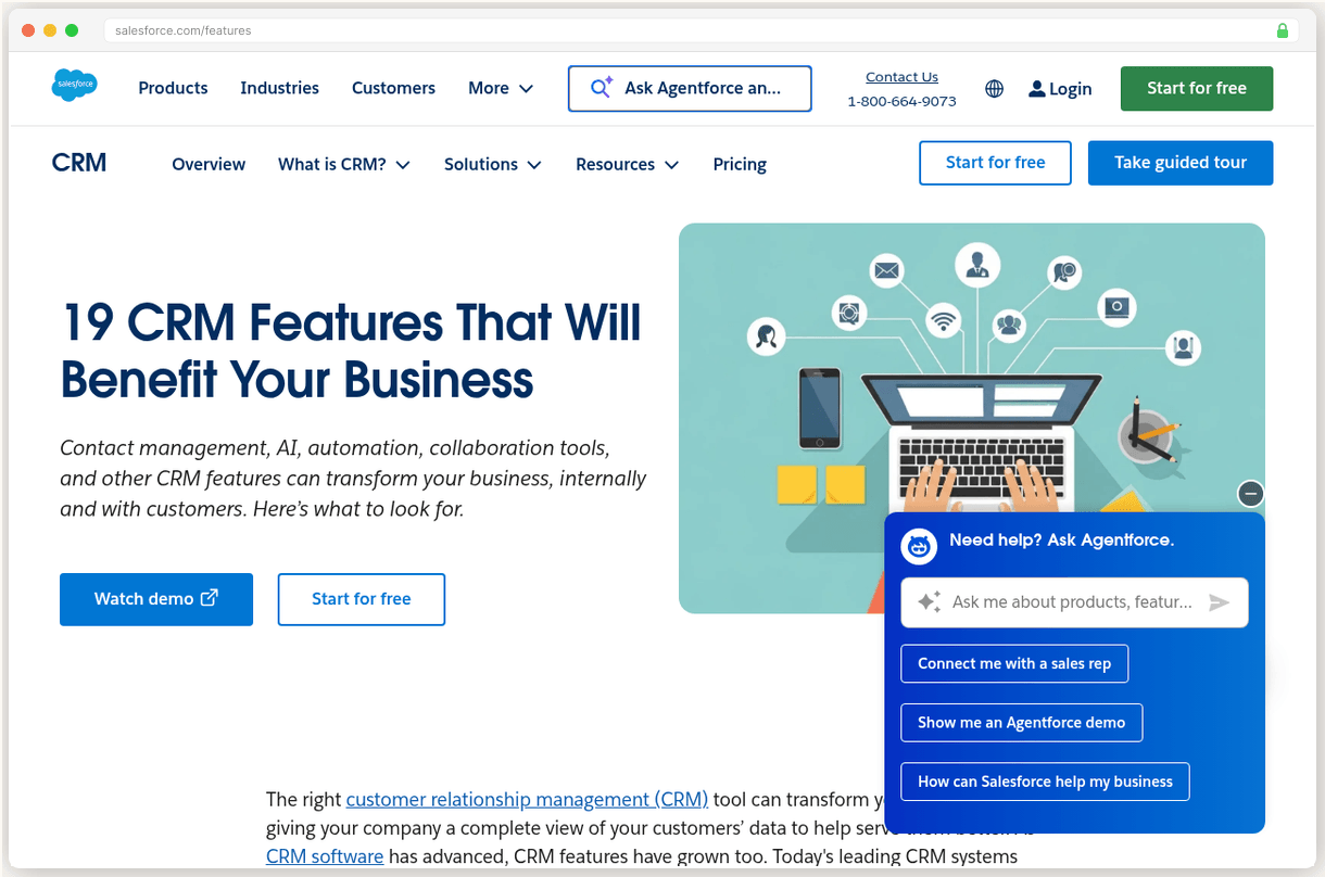 Salesforce features page showing the complexity of their enterprise platform